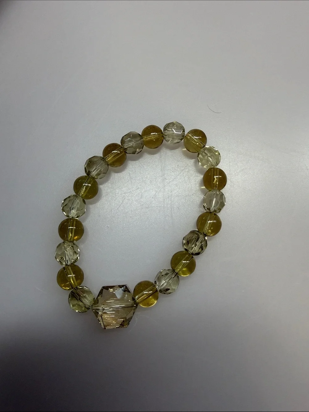 Beige Tone Faceted Bead Stretch Bracelet - Women Jewelry